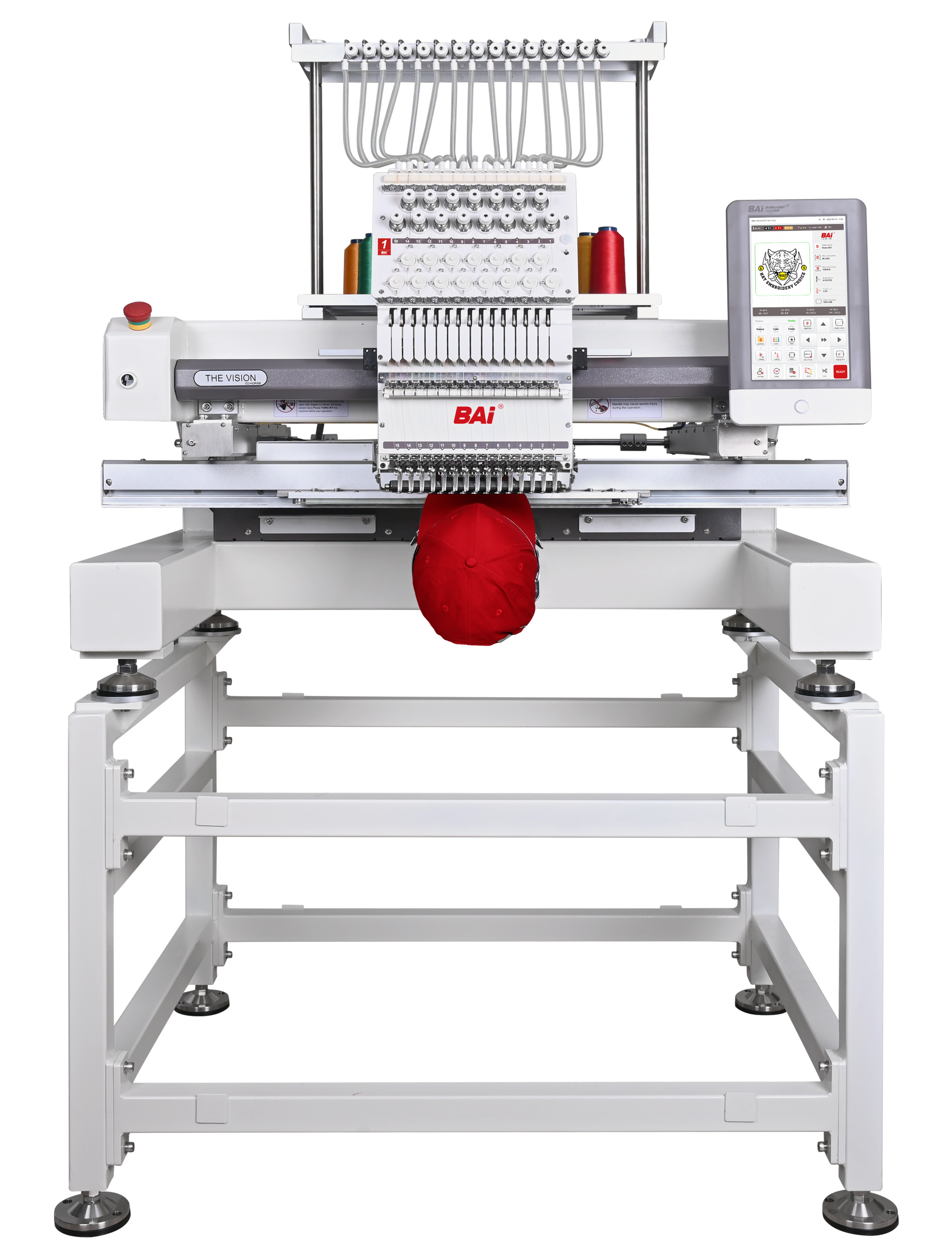 The Vision embroidery machine, ideal for structured hat embroidery.
