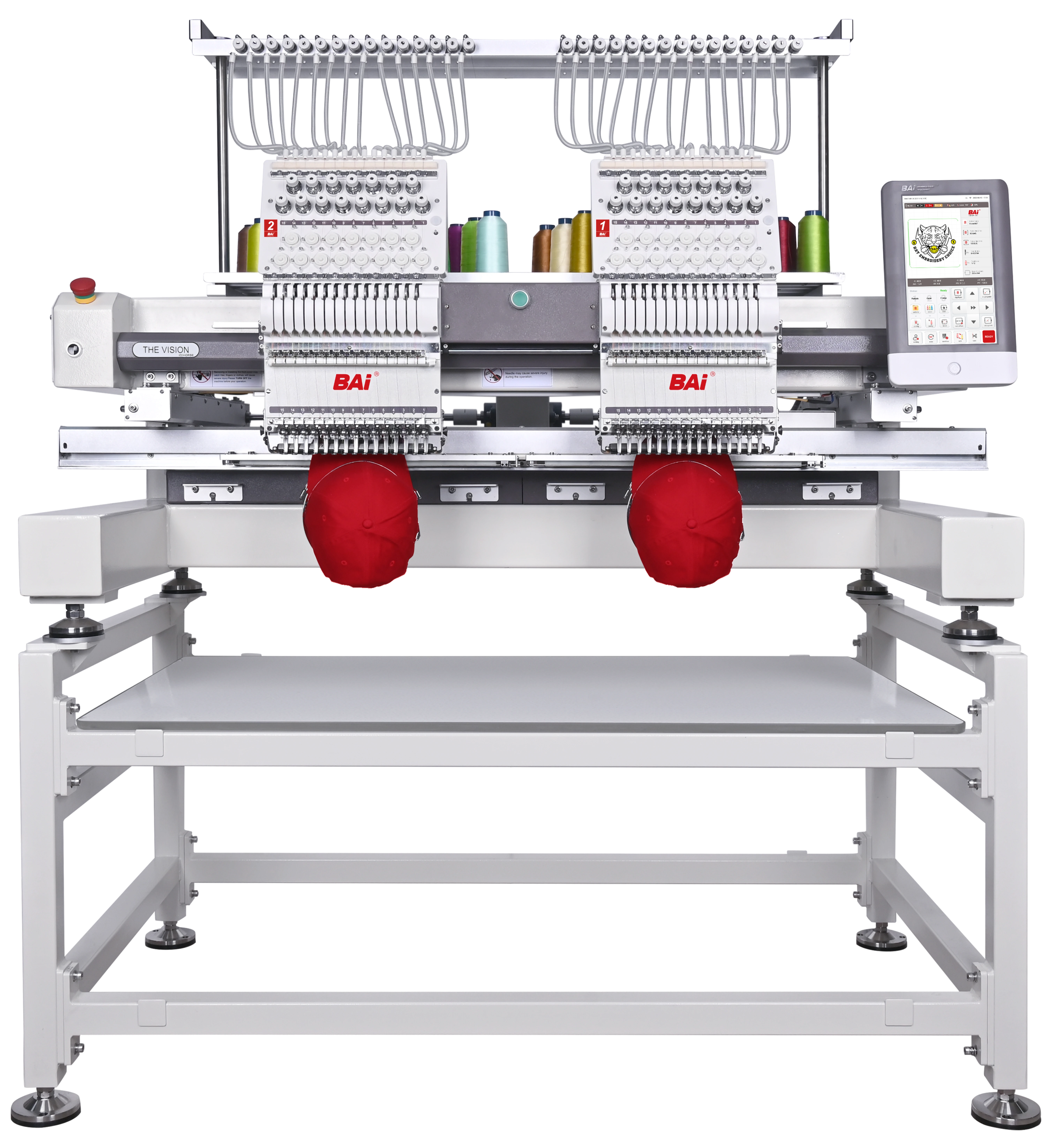 THE VISION 2-head embroidery machine with advanced features for business growth.